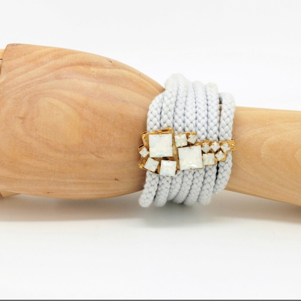 Beautiful Gem Encrusted White Rope Braided Bracelet - Sudo 15
